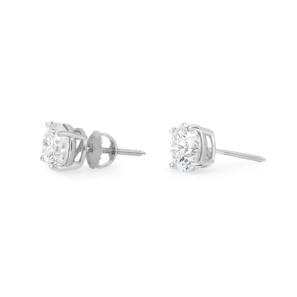 2.00Cttw Four Prong Round Cut Lab Grown Diamond Stud Earrings 14K White Gold - Picture 4 of 4
